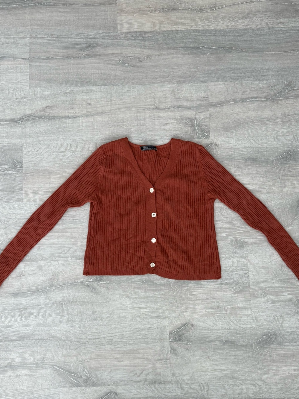Women's Rust Ribbed Button-Front V-Neck Cardigan Sweater